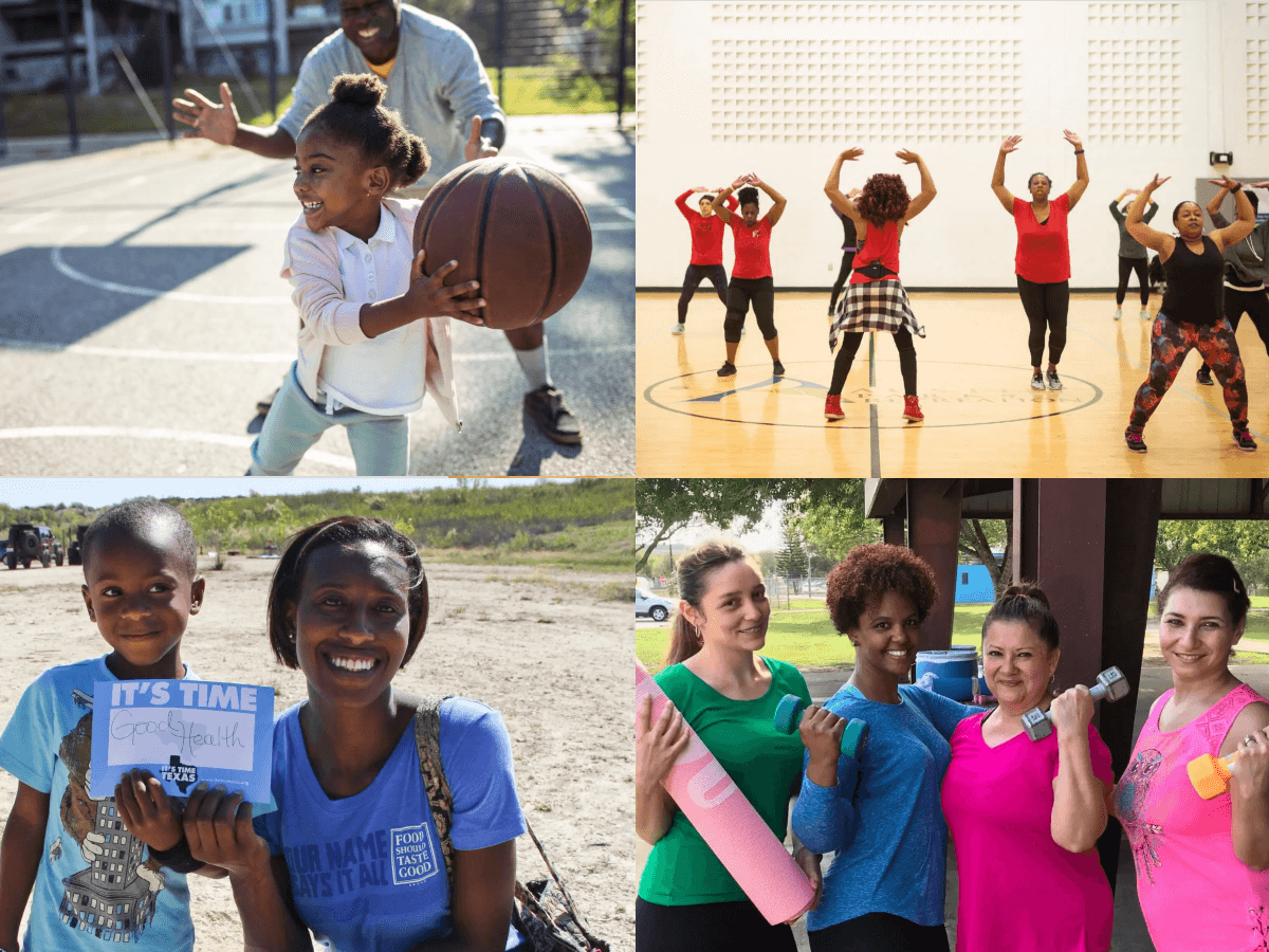 An image collage of people being healthy